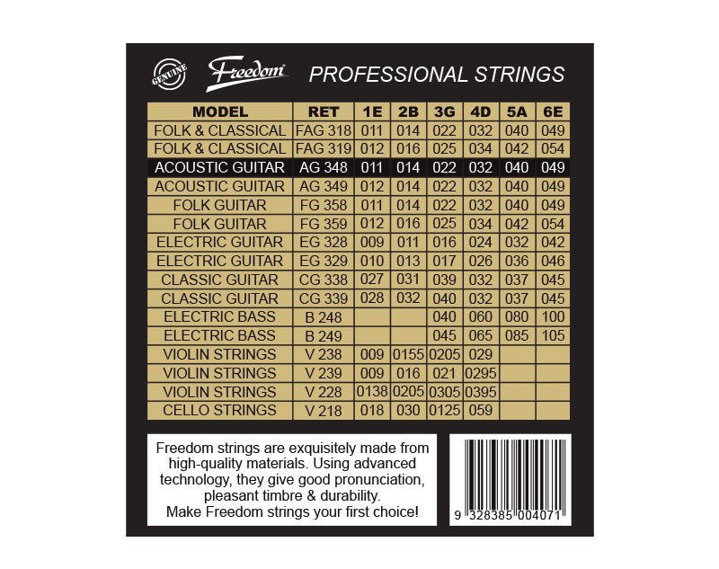 Freedom 10 Pack Acoustic Guitar Strings - Light Gauge AG348-10PK