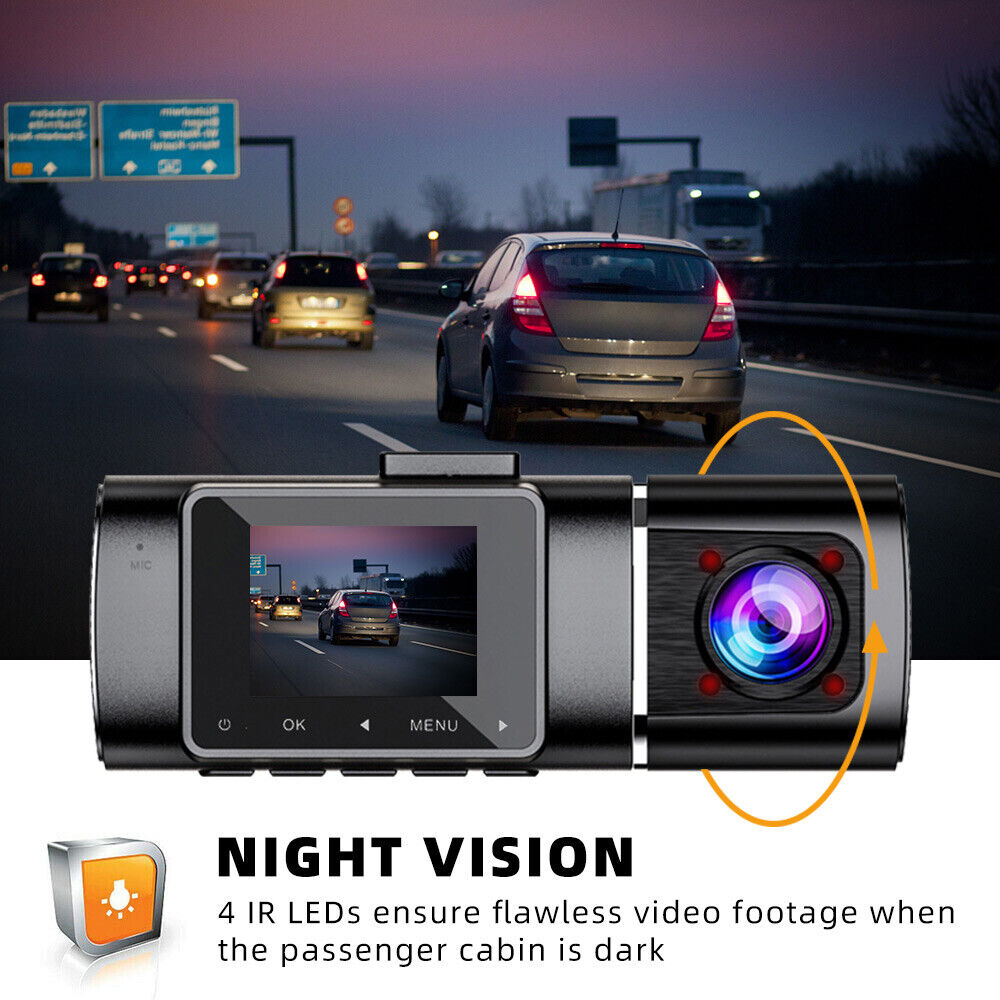 Dual Dash Cam FHD 1080P Front Cabin Rear Car Dash Camera IR Night Vision DVR